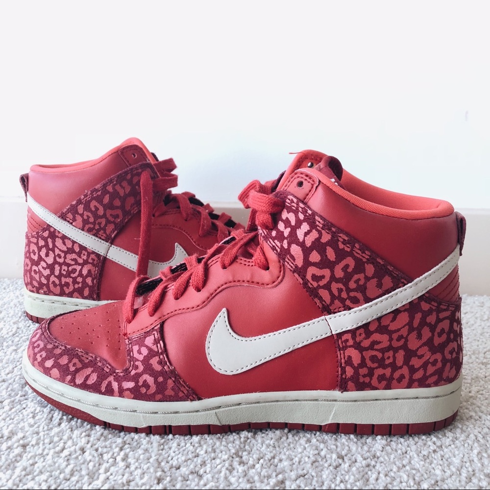 2012 Nike High Dunk Red Cheetah Print Sneakers
